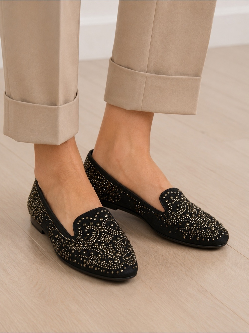 Donald J. Pliner Debbi Black Studded Embellished Smoking Flats Loafers Size 7
